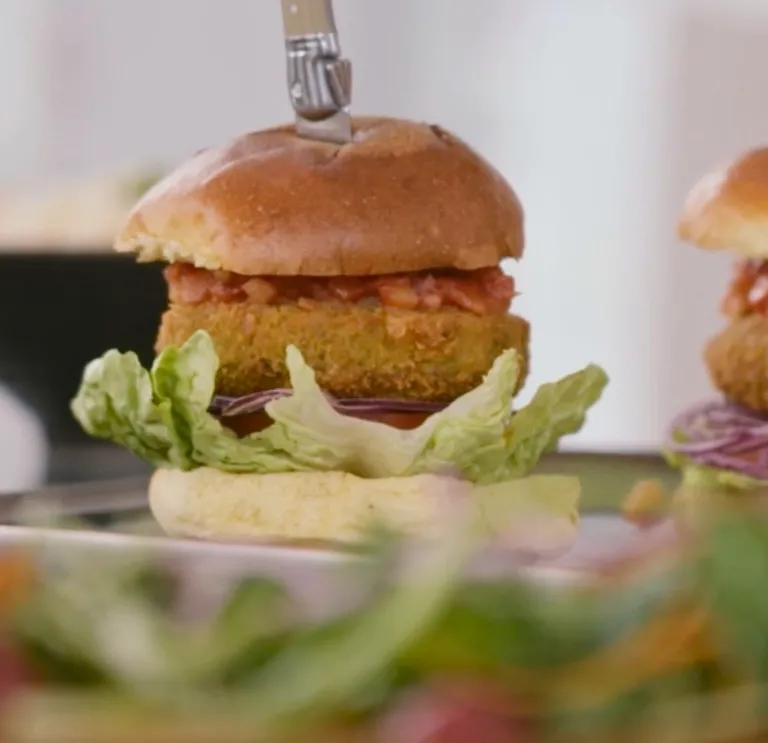 Burger made at What's Cooking?